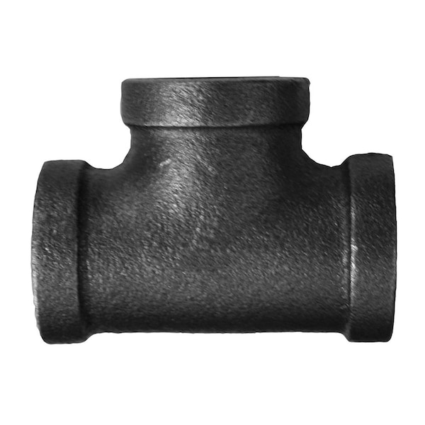 1-1/4in. x 1/2in. x 1-1/4in. Black Iron Reducing Tee, Banded